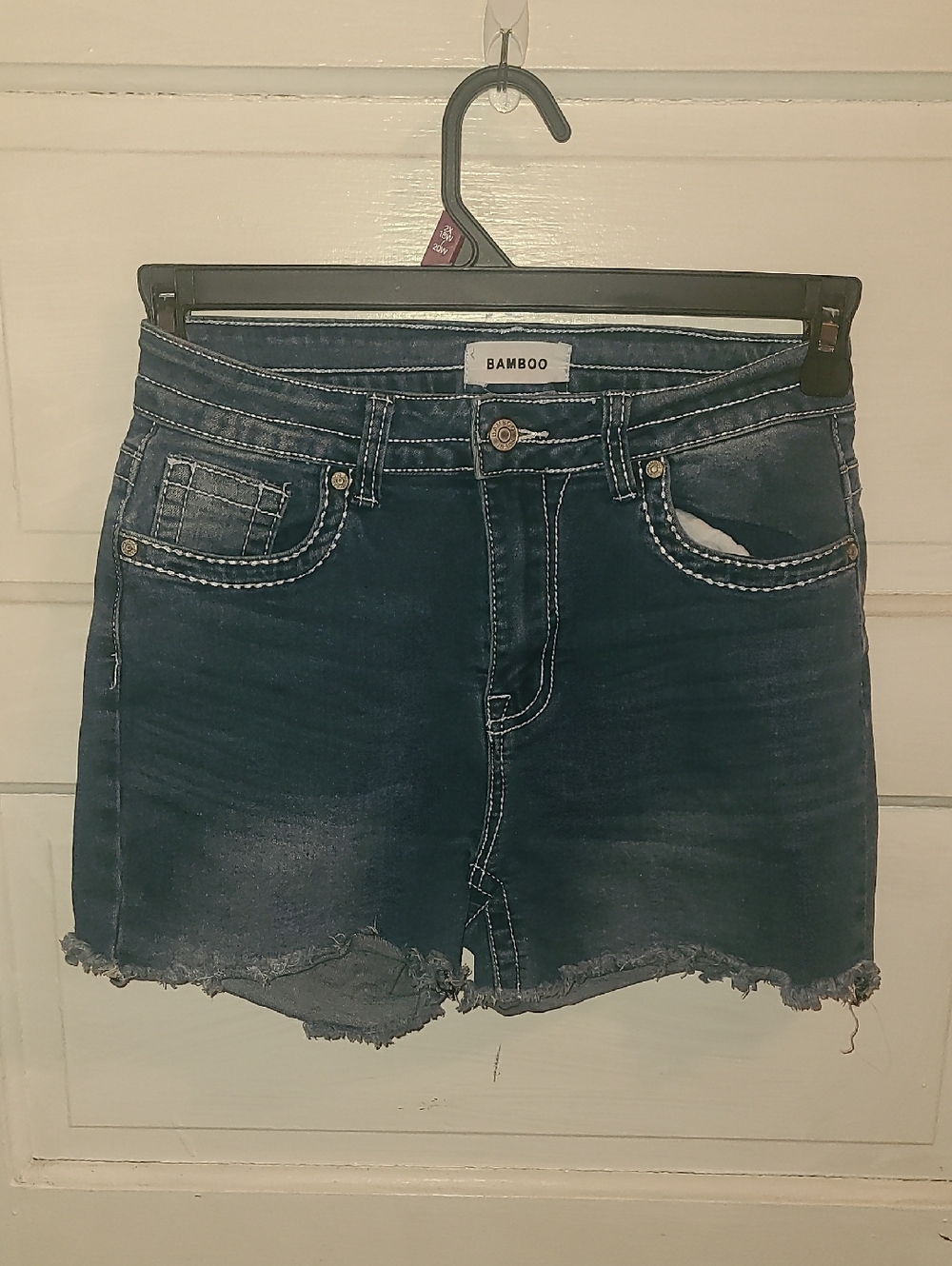 BAMBOO Dark Indigo Frayed Hem Denim Shorts
